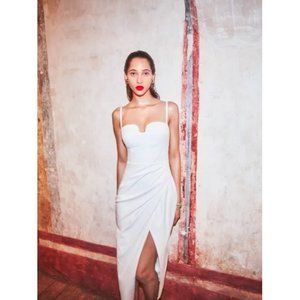 NWOT Reformation Alfred Dress in White Midi Cotton Sweetheart Neckline Faux Wrap